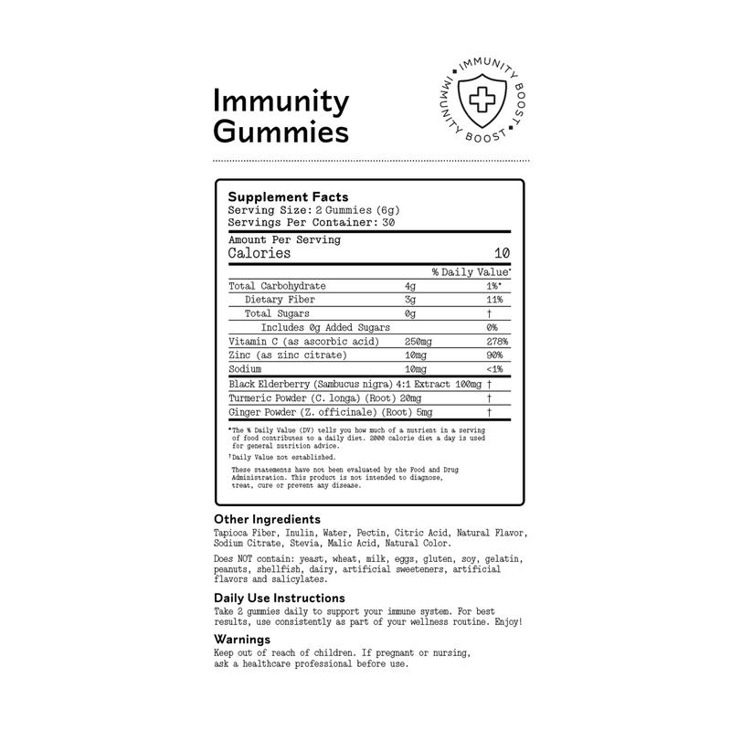 Immunity Gummies supplement facts panel
