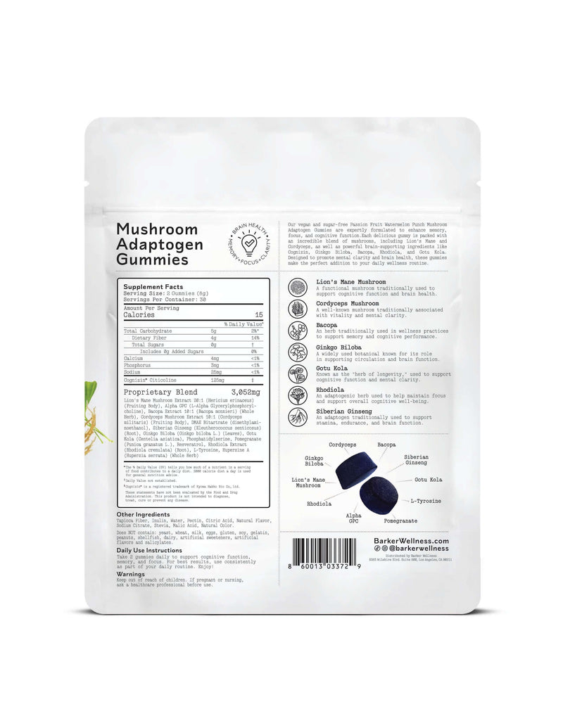 Mushroom Adaptogen Gummies - Focus/Brain Health - Back