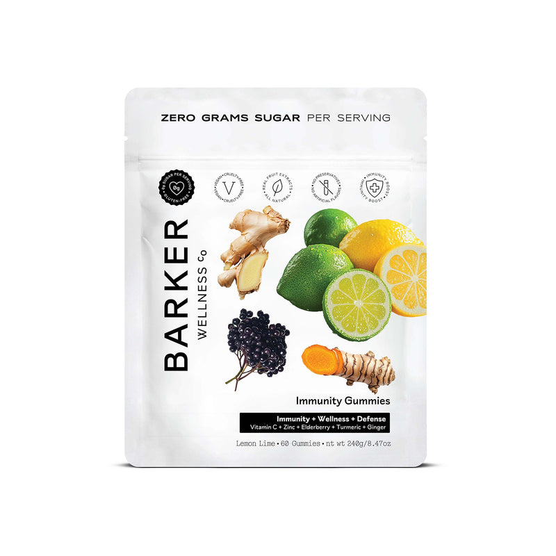 Barker Wellness Immunity Gummies bag, sugar-free