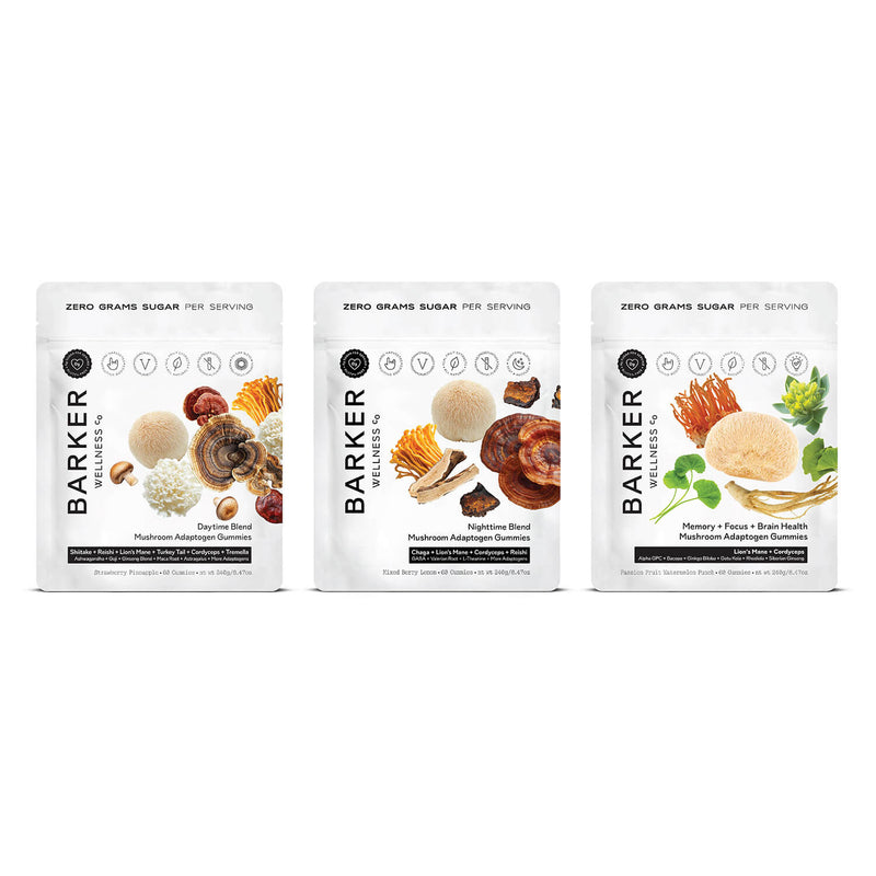Barker Wellness Mushroom Mind and Body Gummies Trio for focus, energy and sleep