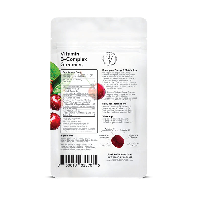 Back of the Barker Wellness Vitamin B-Complex Gummies bag